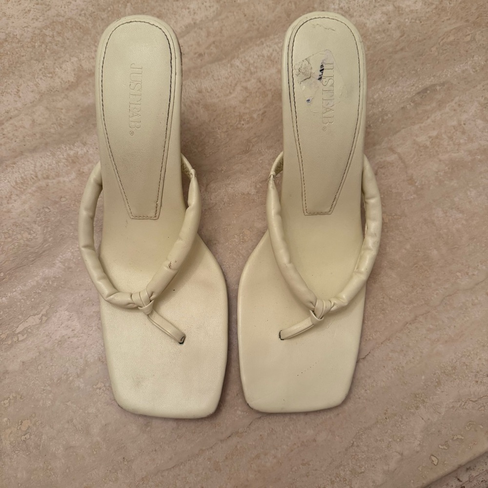 JustFab Cream Braided Thong Square-Toe Sandals